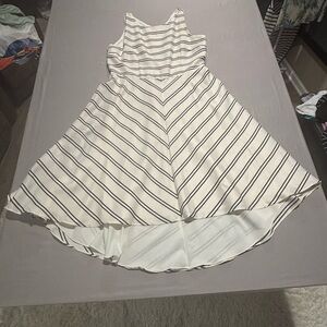 Alex Marie Striped Dress Size 12 Blue White Fit & Flare Sleeveless Hi-Low Hem